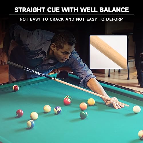 Miniatura 7 de GSE Games & Sports Expert - Palo de billar de arce canadiense (58 pulgadas, 2 piezas, 4 colores, 510-595 g)