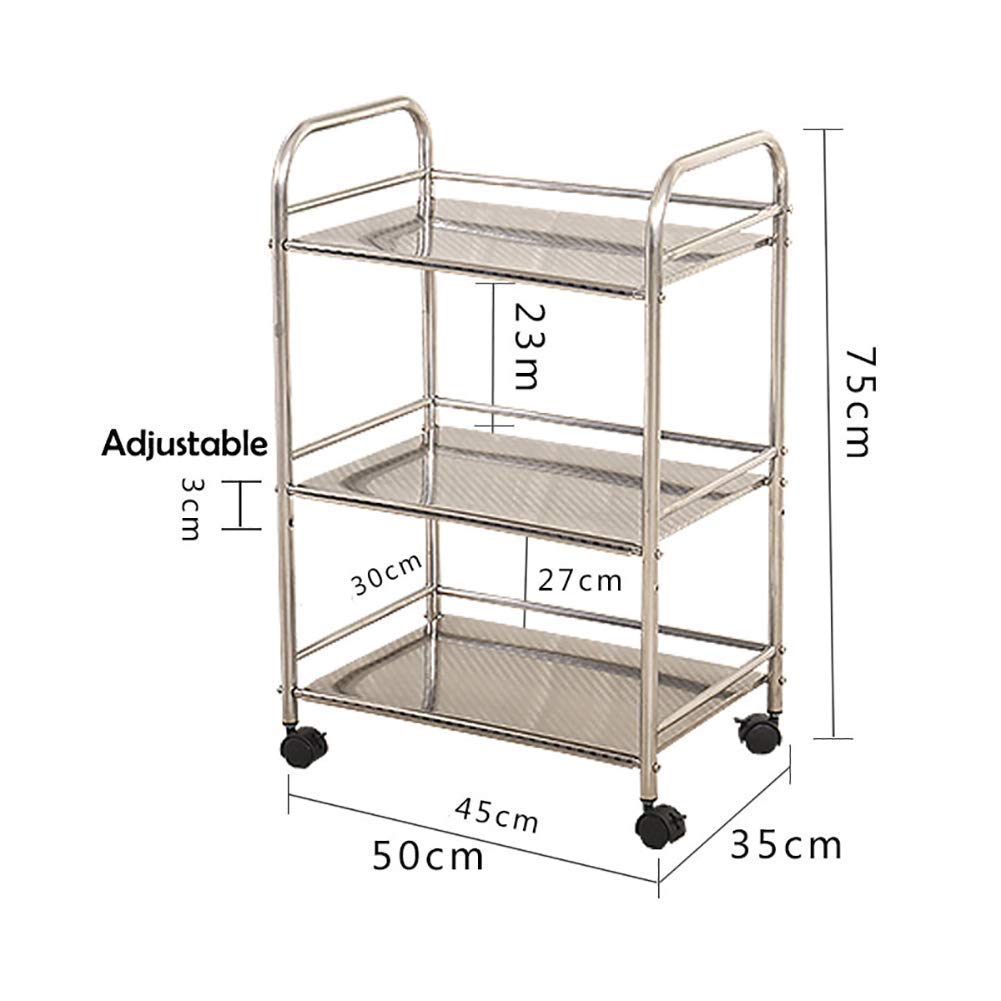 Carrello a 3 livelli con ruota freno universale per saloni di bellezza, carrelli mobili, scaffale, carrello di servizio, attrezzature per attrezzi, 50 x 35 x 75 cm