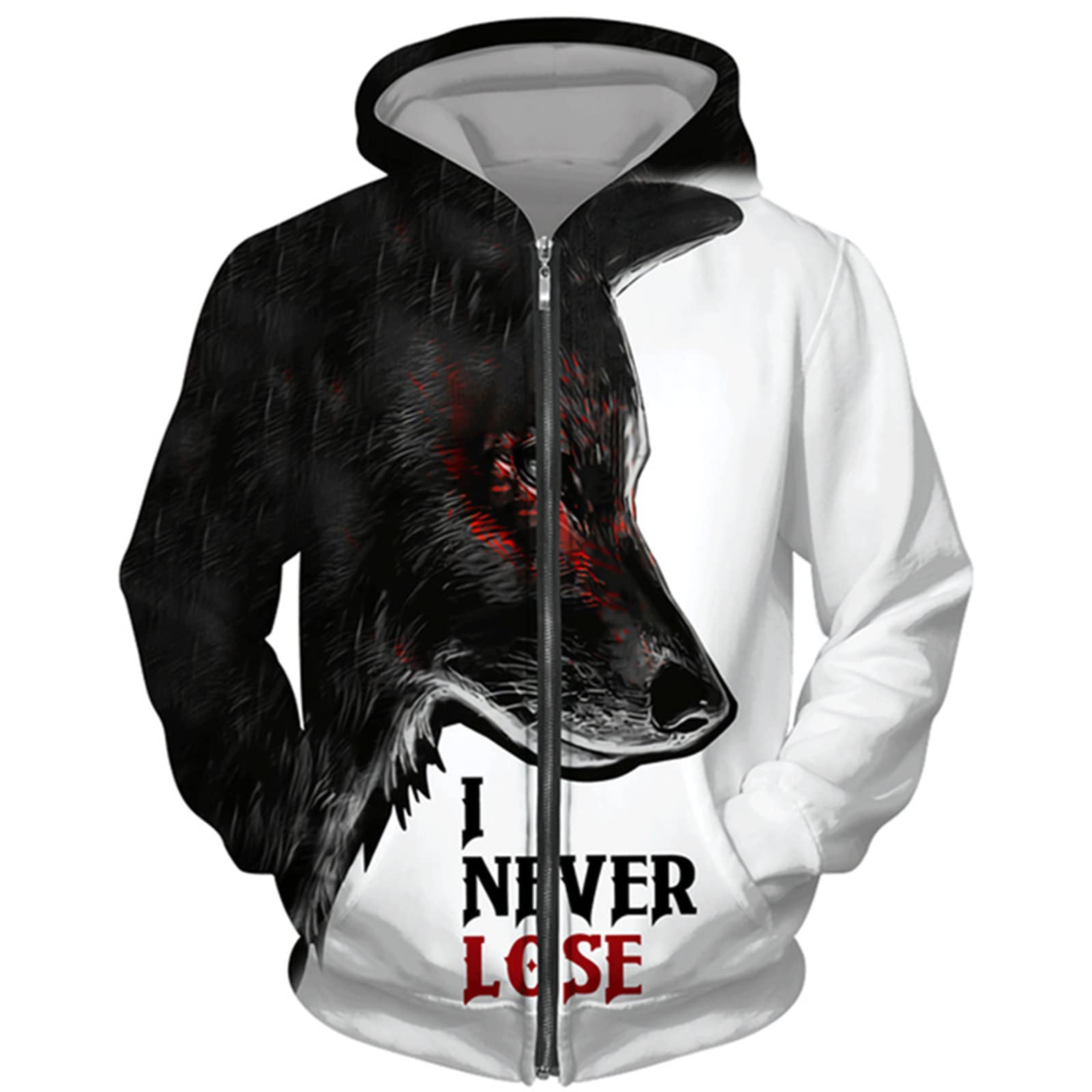 Men's Zip Hoodie Animal Wolf 3D Printed Sweater Casual Pullover Hooded Sweatshirt