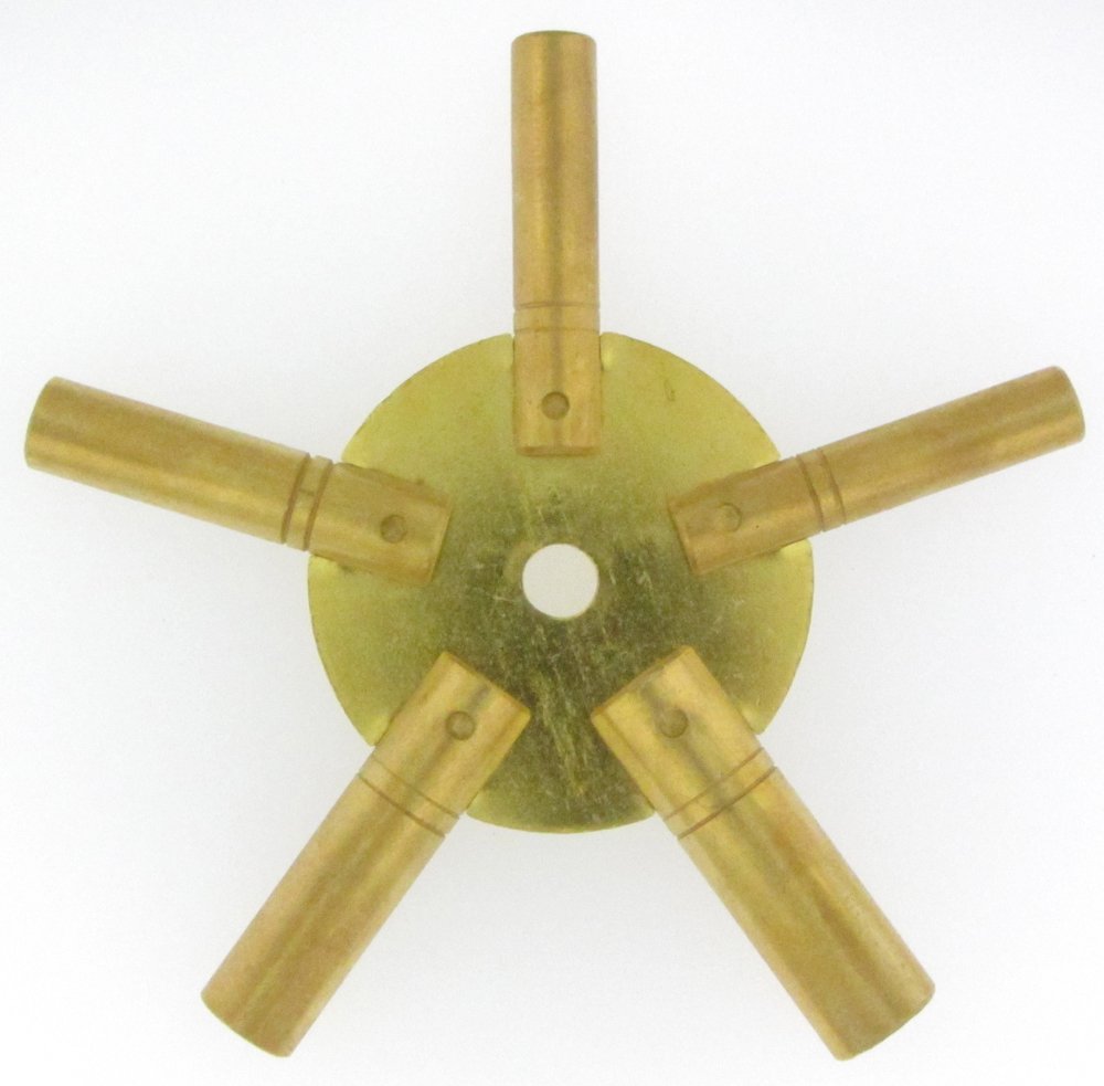 Brass Universal Clock Key for Winding Clocks 5 Prong ODD Numbers Watch Makers