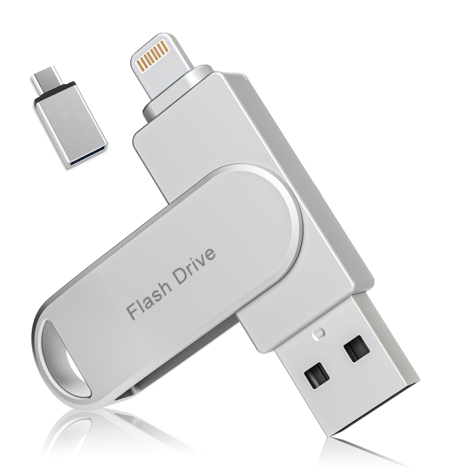 USB Stick für iPhone 256GB,MFi-zertifizierter,Xaytrre Memory Stick 3 in 1,Speicherstick USB 3.0,Photostick,Fotostick,Flash Drive für iOS,iPad,OTG Android Handy,Laptop,Pc(Hellsilber)