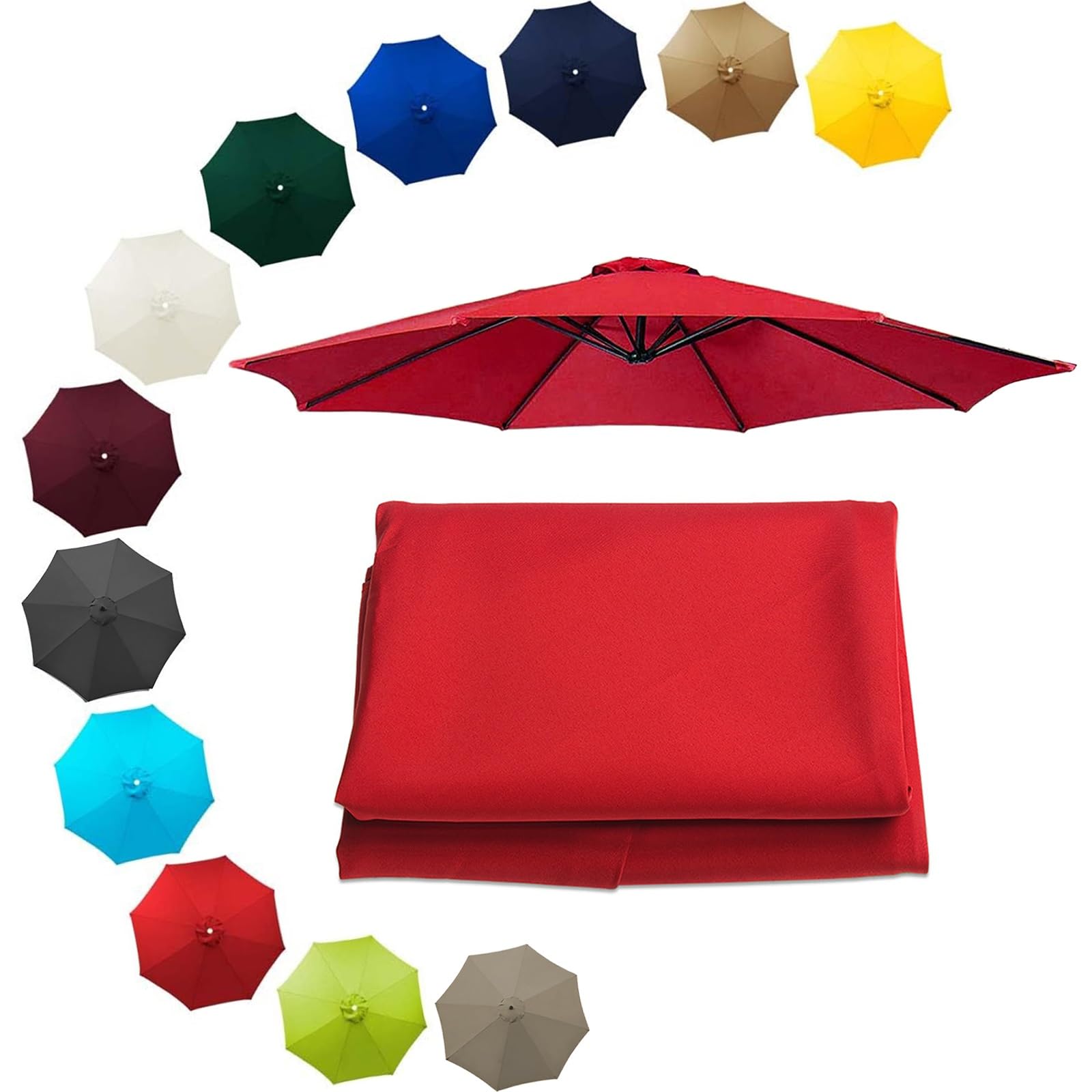 200cm 230cm 250cm 270cm 300cm 350cm/6ribs 8 Ribs Replacement Parasol Fabric Cover, Sun Umbrella Replacement Cloth, Garden Parasol Canopy Cover(Red,9.8ft(300cm)/6 arms)