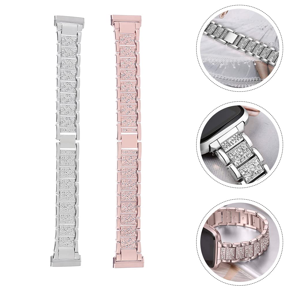ibasenice Cinturino da Polso con Diamanti per 3, Set da 2 Pezzi in Lega di Zinco Resistente All’usura e Alte Temperature, Cinturini Ricambio Eleganti per Uomo e Donna, Decorativi Rosa