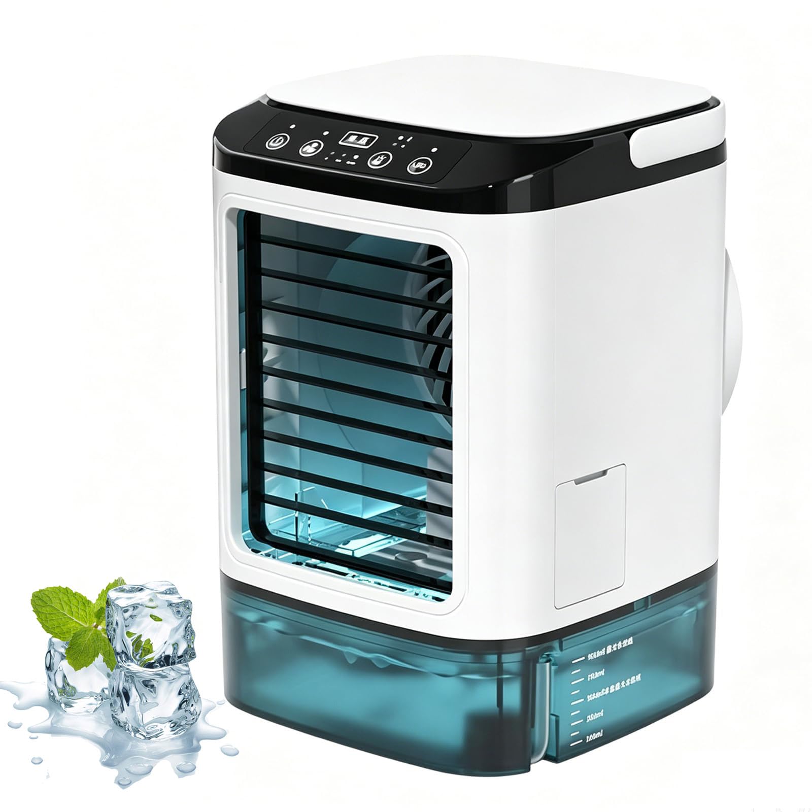 Raffrescatore D'aria Evaporativo Portatile, Ventilatore 4 In 1 Con Contenitore Per Il Ghiaccio, Serbatoio Dell'acqua Da 900 Ml, 2 Livelli Di Nebulizzazione, 3 Velocità E Modalità Boost