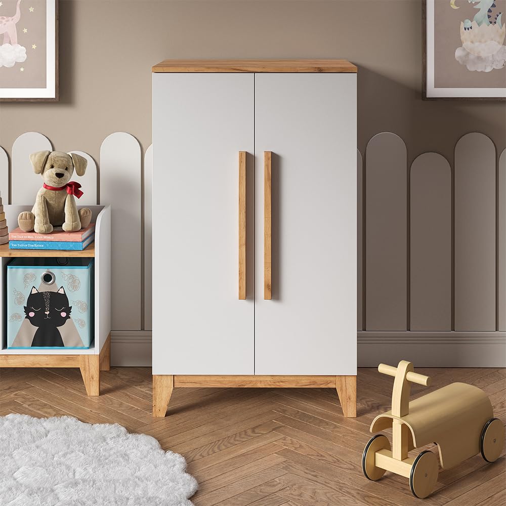 VitaliSpa Kinderkleiderschrank Malia, Weiß/Artisan, 70 x 120 cm, zur Aufbewahrung von Kinderkleidung und kombinierbar