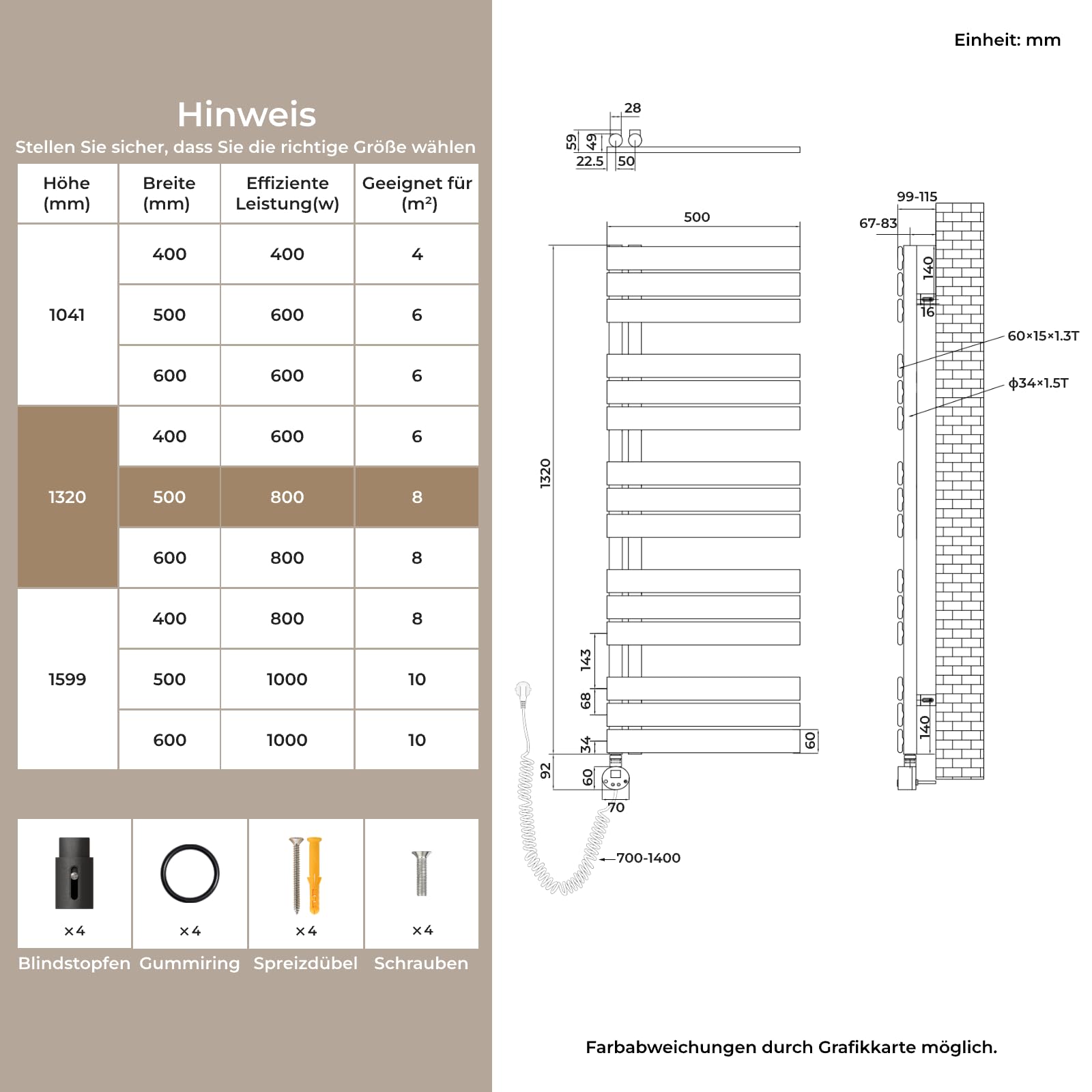 S'AFIELINA Grzejnik łazienkowy elektryczny 800W 1320x500mm – Elektryczna suszarka na ręczniki Smart WiFi, LCD Sterowanie głosowe, Harmonogram 7x24H, IP44 Kaloryfer, Antracyt