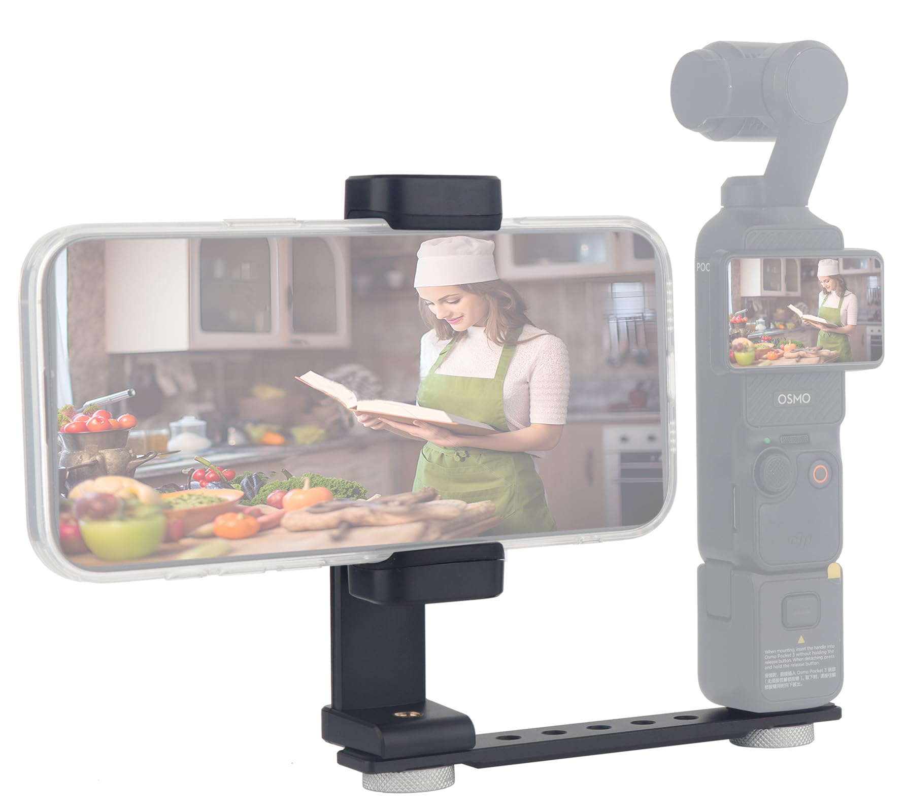 Pocket 3 Phone Holder Mount, 360° Rotate 90° Tilt Phone Clip with 1/4" CNC Metal Expansion for DJI Osmo Pocket 3 Insta 360 X5 X4, Used with Tripod Selfie Stick (5.4" Long Base)