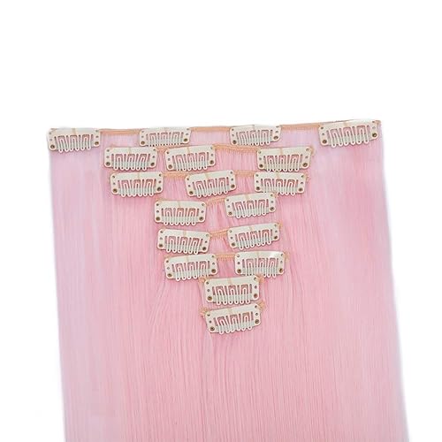 Miniatura 5 de Benehair Extensiones de cabello con clip, 8 piezas de 26 pulgadas, extensiones de cabello sintético lacio largo color rosa claro, extensiones de