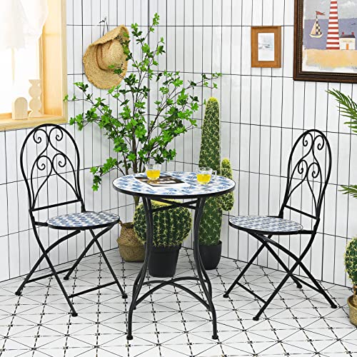 Giantex Mosaic Round Table, Outdoor Dining Table With Exquisite Floral Pattern And Ceramic Tile Tabletop, Plant Stand For Patio, Garden, Balcony, Backyard Or Living Room Porch (Blue) #TOP1