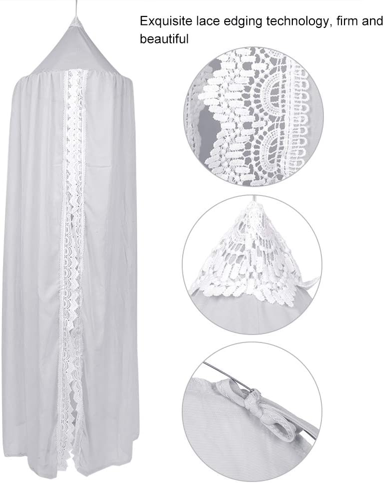 Beautiful Lace Decor Bed Canopy Children Kid Bedroom Netting Home Decoration Pink Gray White Cotton Iron Plastic 60 x 240 cm (Gray)