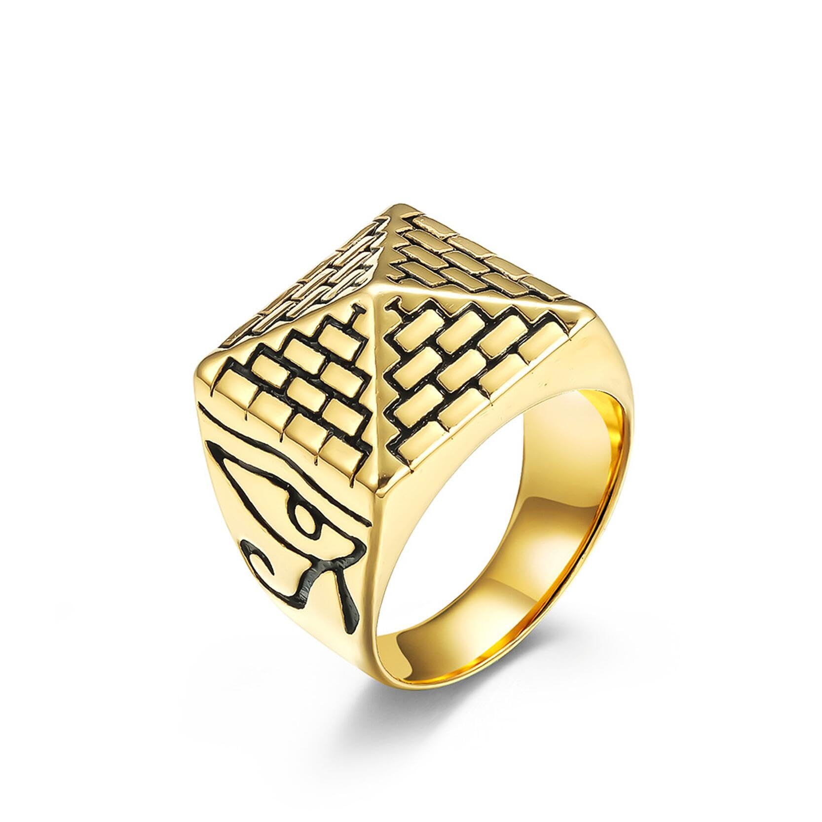 3D Pyramid Providence Eye Rings for men Amulet Retro Ancient Egypt Style Ring Stainless Steel Rings Iced Out Ring Jewelry Punk Ring Halloween Vintage Style