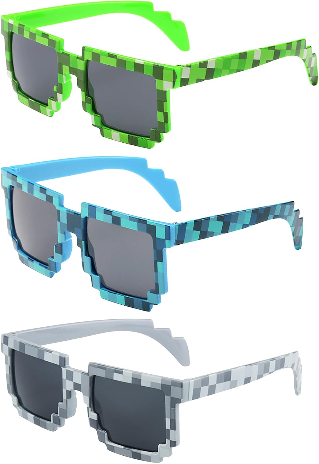 kilofly 3pc 8-Bit Pixel UV Protect Gamer Sunglasses Adult Kids Party Favors