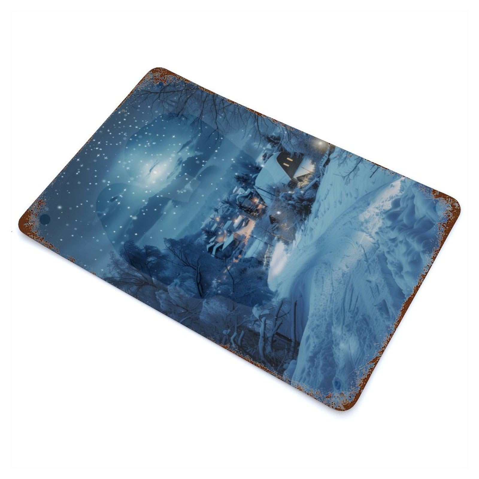 Vintage Rust Metal Sign with Winter Snowfall Village Design 11.8"x7.9", for Shed, Workshop And Garage Wall Decor, Classic Wall Plaque