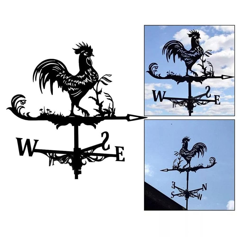 Segnavento in acciaio inox a forma di gallo, banderuola per cortile, collies, fienile, capannone, H0i9, ornamento per tetti e giardini