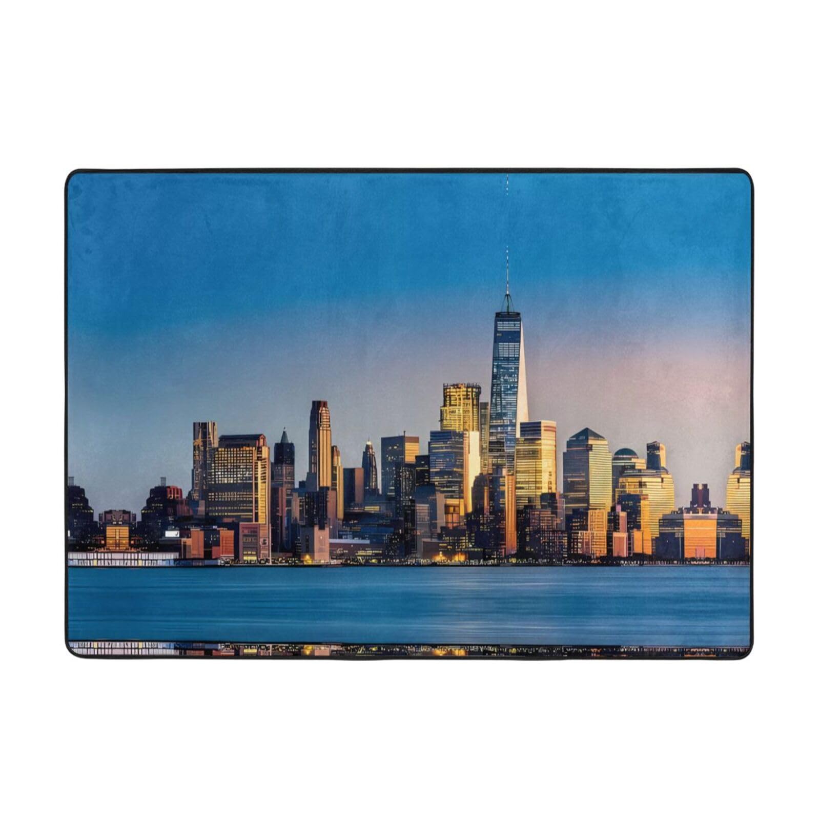 Beautiful City Sky Line Tapis antidérapant en fausse fourrure bien conçu pour le salon, la chambre, le bureau et plus encore 203,2 x 147,3 cm