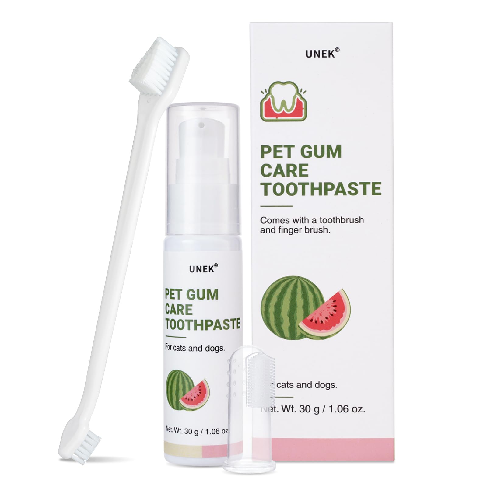 UNEK Dentifrice pour chiens et chats, saveur pastèque, pour des dents et des gencives saines, combat la mauvaise haleine, avec 2 brosses à dents