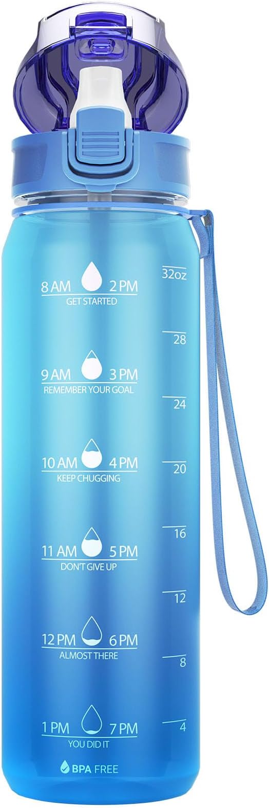 Sahara Sailor Water Bottle, Motivational Water Bottle 1L, 32oz Sport Drinks Bottle with Times to Drink & Lock Cover, Leak Proof, BPA Free, for Gym, School, Cycling (1 Bottle)
