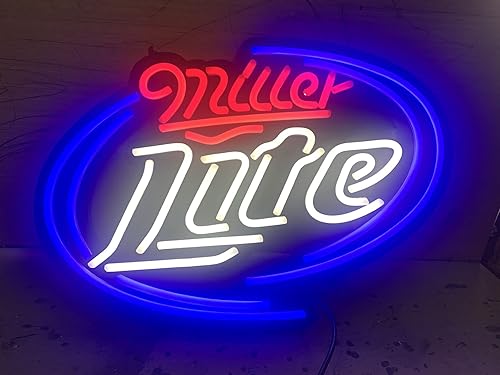 FINEON Letrero de neón de cristal real M LITE LED Marco de metal 42X32CM decoración luz cerveza bar pub garaje habitación