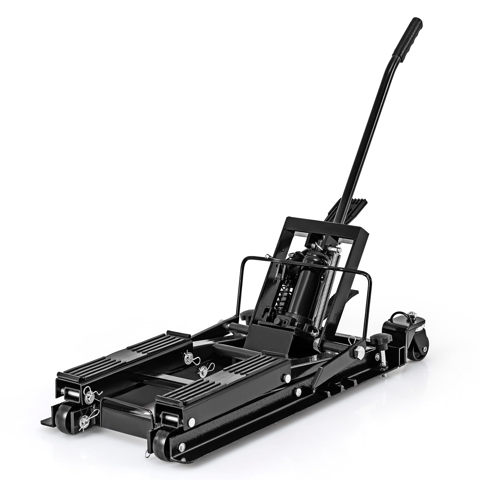 GYMAX Lève-Moto Charge 680KG, Cric de Moto Mobile avec 4 roulettes, Manipulation Facile avec Pédalier, Hauteur Réglable 3 Position 12-38cm, Outil Manutention pour Garage, Atelier, Réparation (Noir)