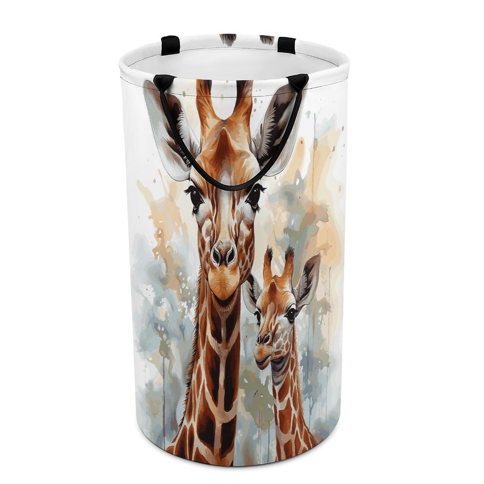 Watercolor Deer Giraffe Laundry Basket Waterproof Laundry Hamper Freestanding Collapsible Clothes Hamper with Reinforced Handles 86L Large Foldable Tall Clothes Basket for Bathroom