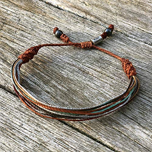 String Bracelet with Hematite Stones in Brown, Rust, Aqua, Silver Multi - Handmade Waxed Cord Rope Unisex Friendship Bracelet Gift Under 25 by Rumi Sumaq Jewelry