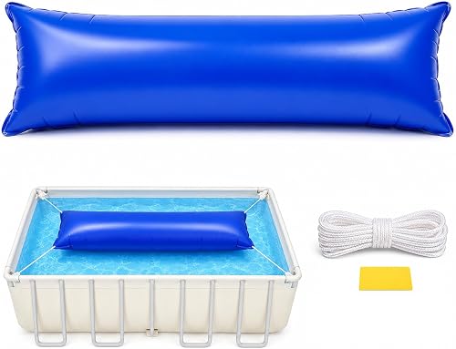 4×15 ft Extra-Large Pool Cover Air Pillow, 0.5 mm Cold-Resistant PVC Winterizing Ice Equalizer for Above-Ground & In-Ground Pools, with 49 ft Rope & Repair Patch, 4 Tie-Off Points (Dark Blue)