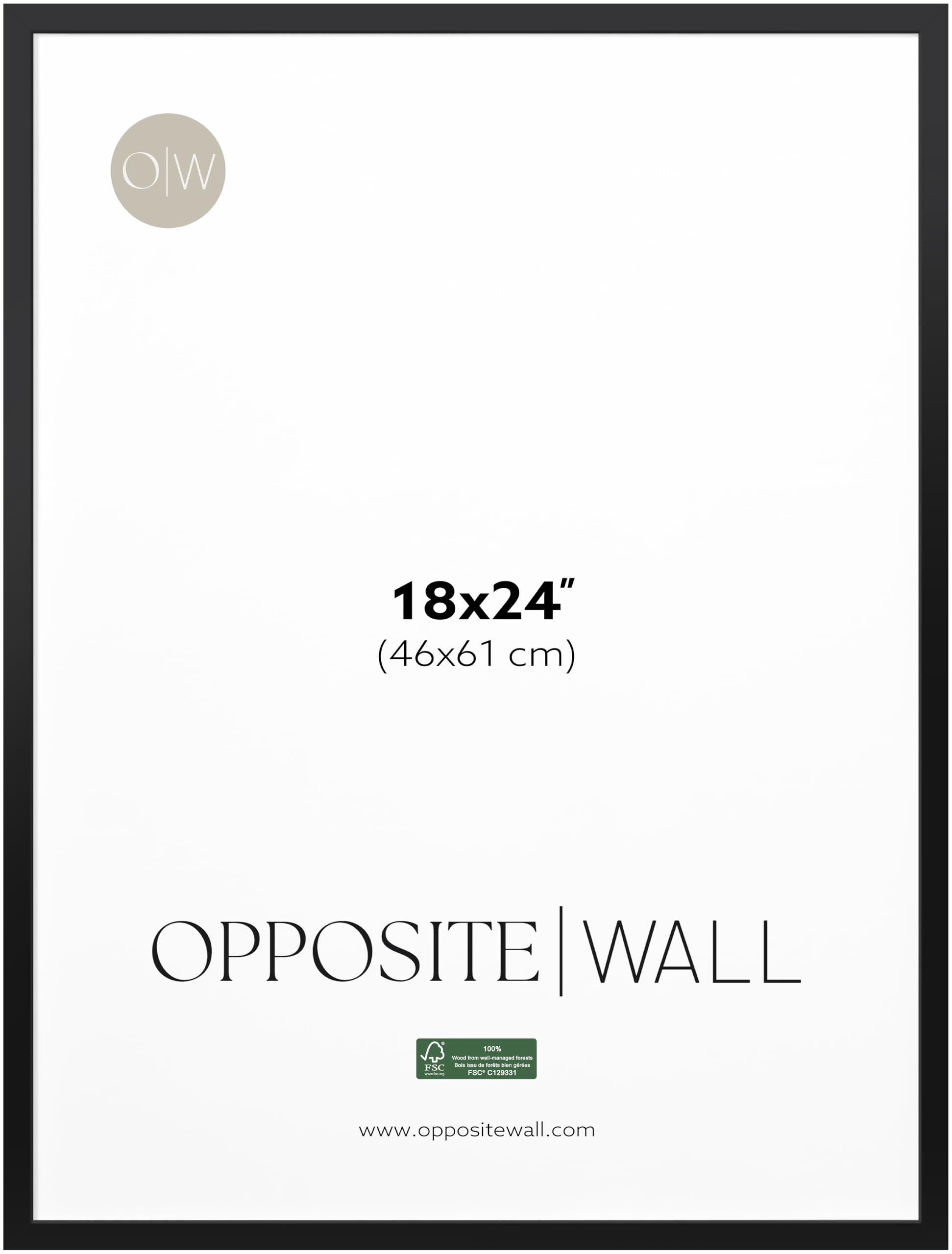 Opposite Wall - 18x24 in - Black Solid Wood Picture Frame - Lightweight, Versatile & Shatterproof - Wall Hanging Poster or Photo Frame - Wall Decor for Office, Gallery & Home