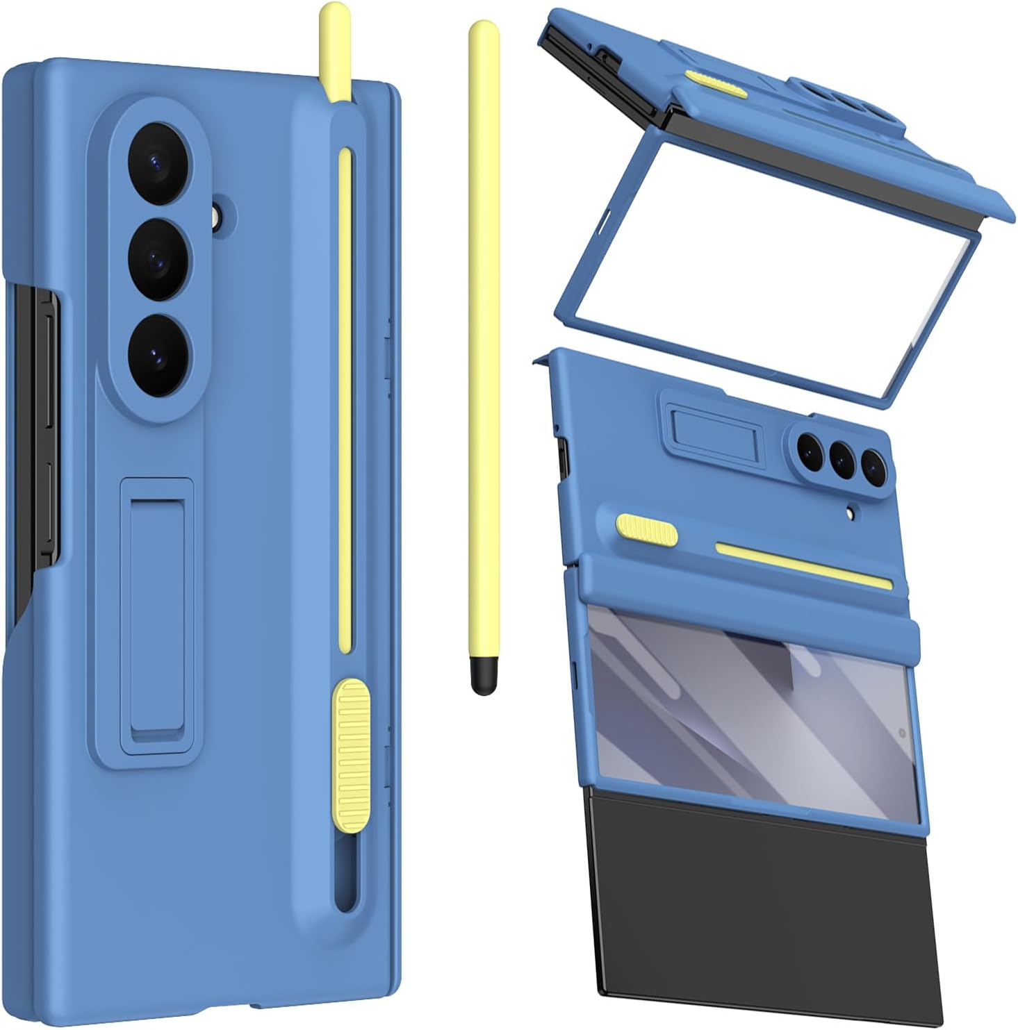 for Samsung Galaxy Z Trifold Case with S Pen Holder & Stylus, Stand, Screen Protector Hinge Cover Full Coverage Protective Case for Z Trifold-Light Blue