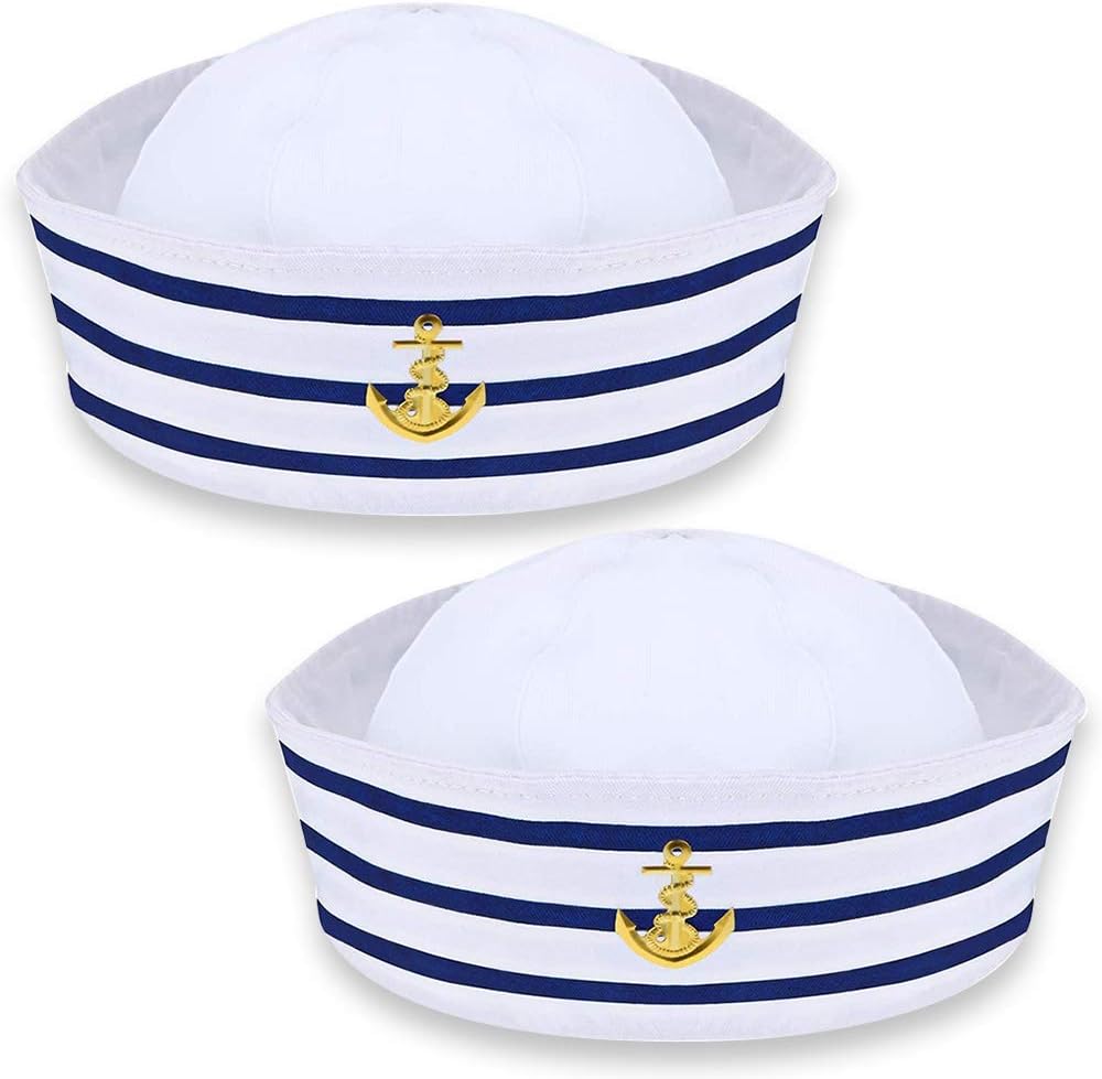 NETUMESailor Captains Hat, White Sailors Hats for Adults Captain Cap Ideal Sailor Costume Accessories, Adult Party Hats Fancy Navy Hat Sailor Outfit Women/Man for Sea Yacht Parties and Cosplay (2 Pack)