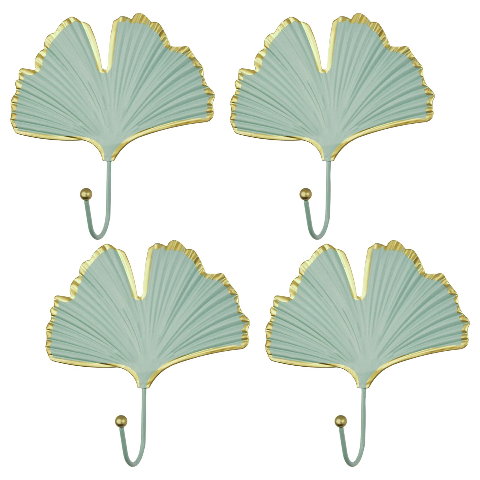 Morobor Green Decorative Leaves Iron Hooks, 4Pcs Ginkgo Leaf Shape Wall Mounted Hooks Modern Key Holder Wall Mounted Single Prong Coat Hanger For Hallways Living Room Home Office Decoration