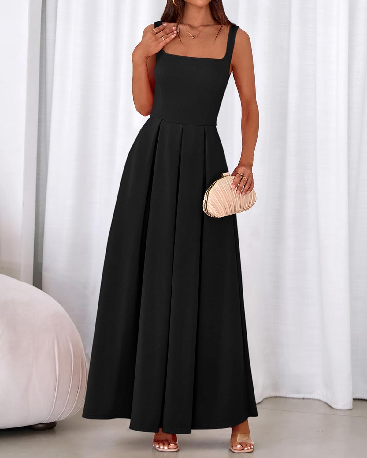BTFBM Women Summer Square Neck Maxi Dress Spring 2026 Elegant Classy Sleeveless Formal Wedding Guest Cocktail Dresses - Image 5