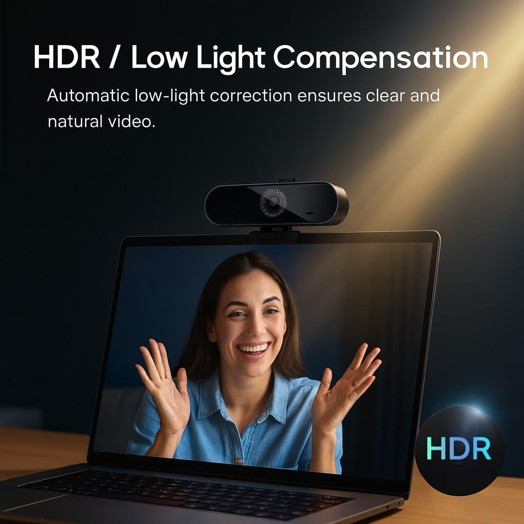 60FPS Business Conference Webcam,Autofocus with HDR,Dual Noise-Canceling Microphones,Privacy Cover,H.264 USB &Play