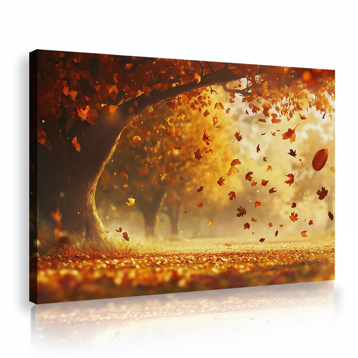 Via Vela Golden Foliage Wall Art Canvas Poster Falling Autumn Tree Painting Swirling Leaves Landscape Print Seasonal Nature Picture for Office Entryway Guest Room Decor 50x75cm