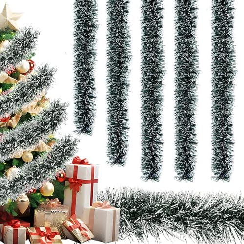 2m * 5pcs Guirnalda de Oropel de Nav-idad, Guirnalda N-avidad Metálicas, Oropel de Nav-idad Decoración Colgante, Adornos de Navida-d para el Arbol para Escaleras Paredes Ventanas Fiestas