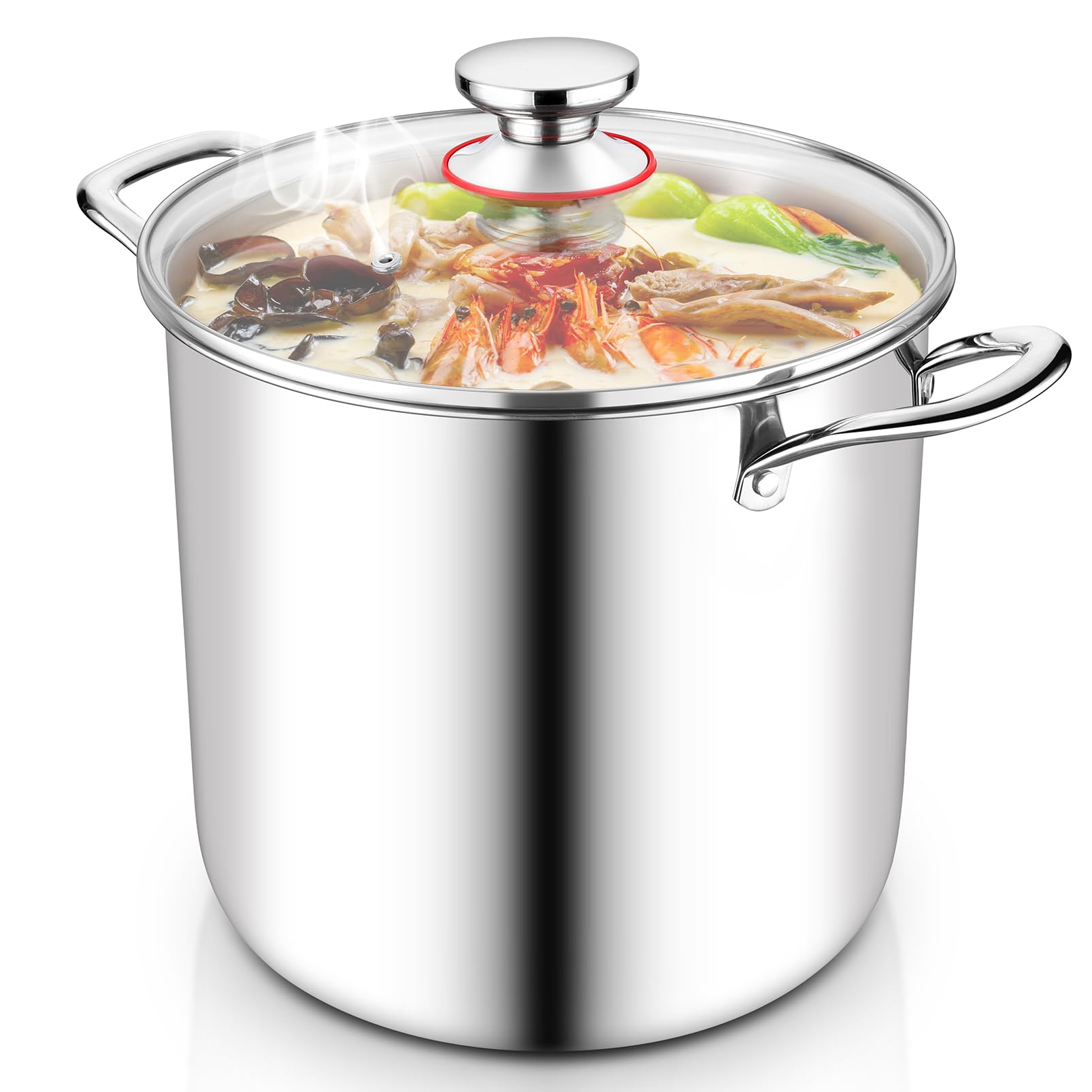 TeamFar 12 Quart Stock Pot, Stainless Steel Tri-ply Stockpot Large Pasta Soup Cooking Pot with Clear Lid, for Induction Gas Electric Ceramic, Healthy