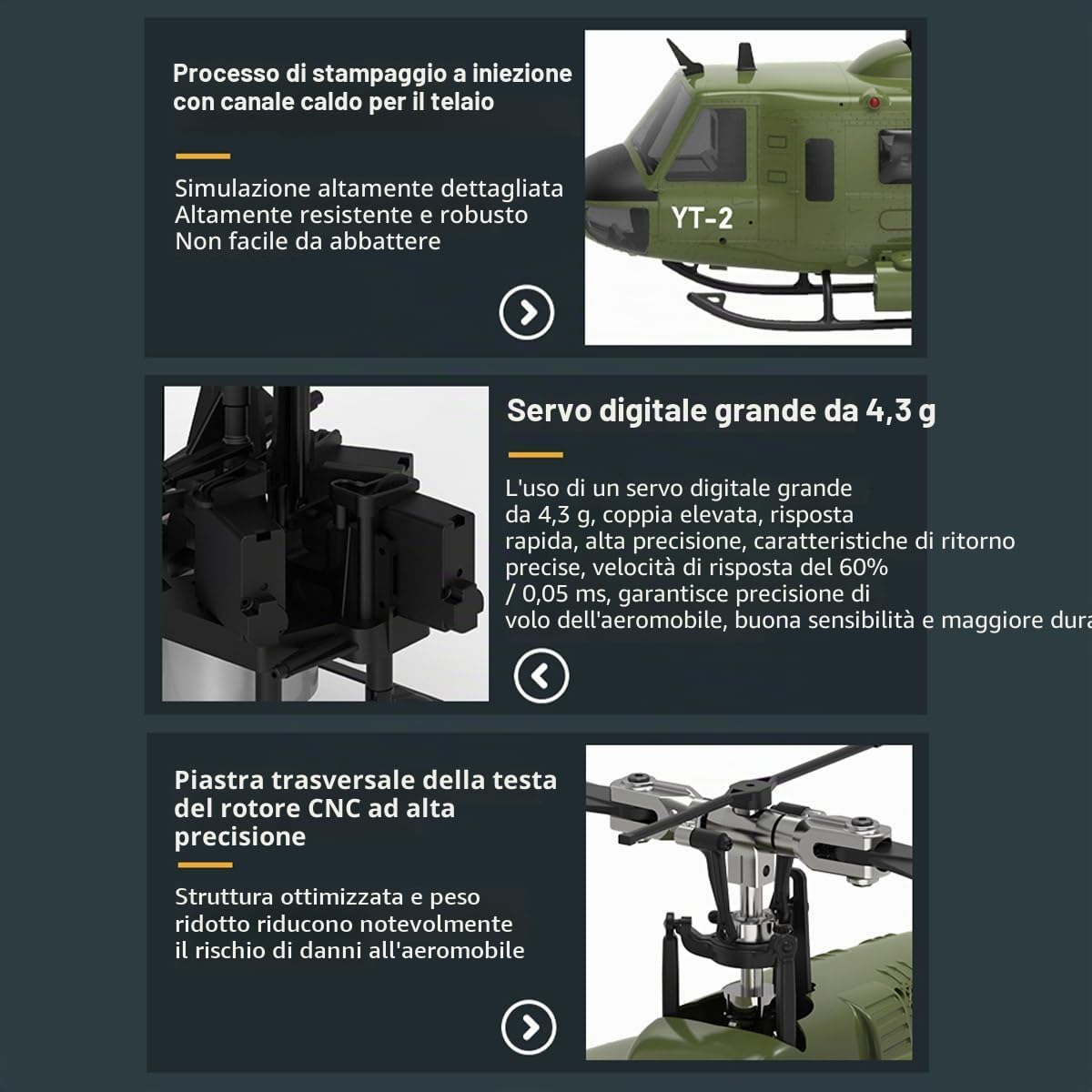 Lunaro UH-1 Huey RC elicottero con GPS, YU XIANG F07-V elicottero militare scala 1/34 per adulti, drone interno esterno con stabilizzatore e motori potenti