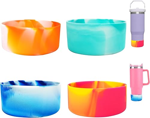 4 fundas de silicona para Stanley Quencher Adventure de 40 onzas con asa y IceFlow de 20 onzas y 30 onzas que reduce el ruido, funda inferior de
