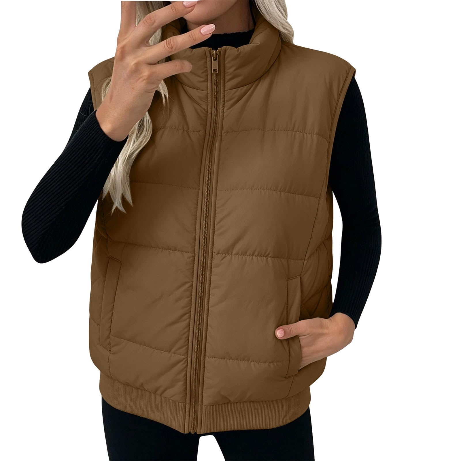 Gilet Femme Capuche Matelassé Zippé Chaud Chic Mode Casual Urbain Chic