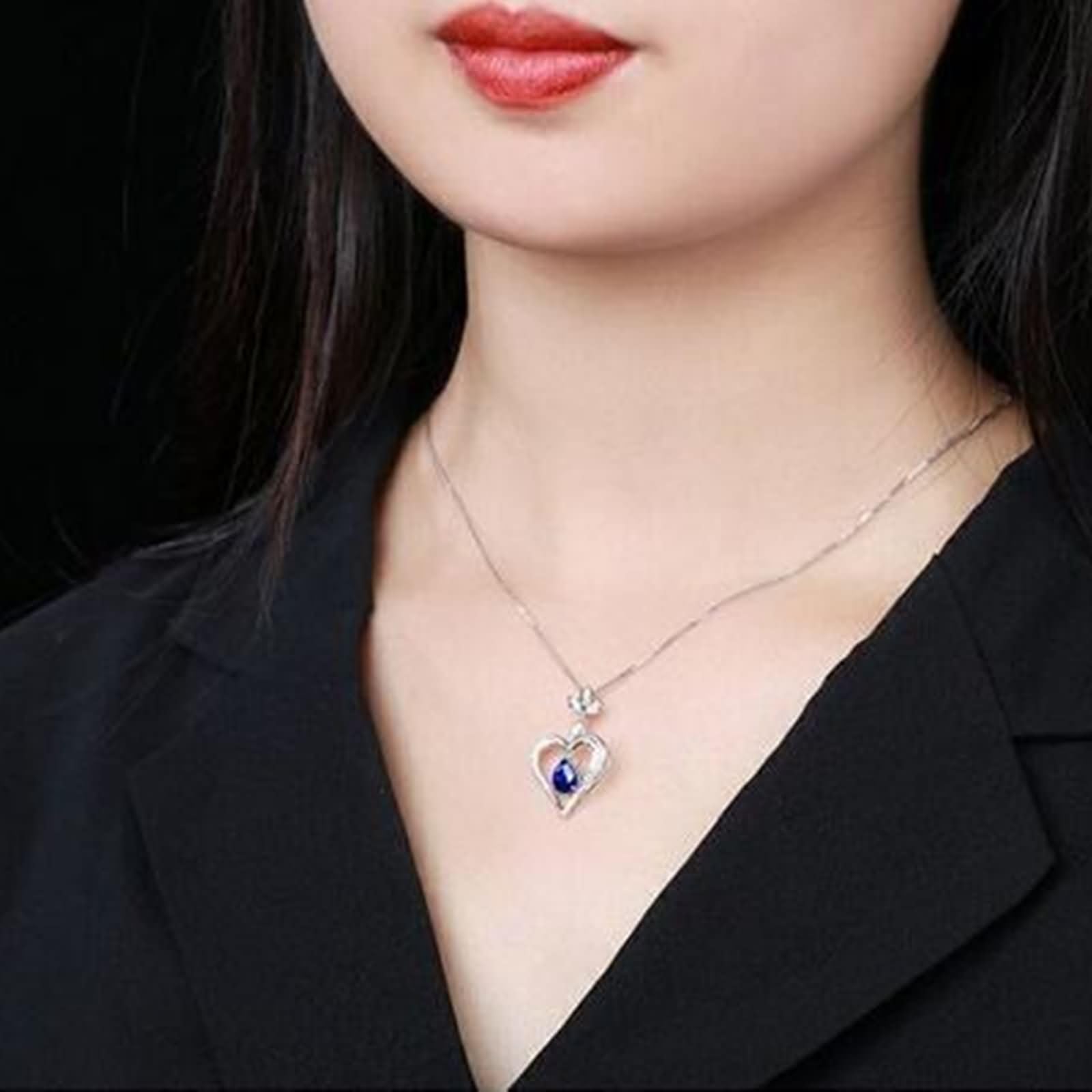 Catenina Collana Oro Bianco 18 Carati Donna,Collane Catene Cuore e Goccia d'acqua con 1,25 ct Zaffiro Sintetico e Moissanite Catenella Collana Argento Donna