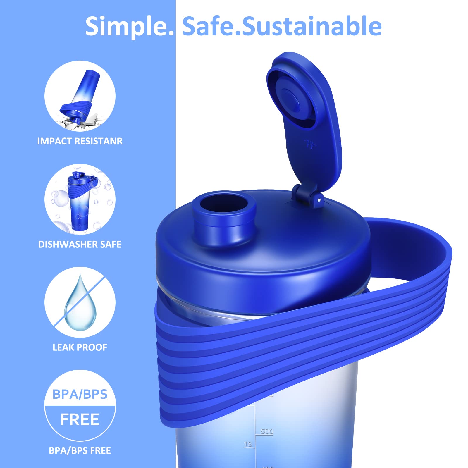 Shaker per Proteine Elettrico - 800ml Protein Shake Blender Bottle Tazza Portatile per Frullati di Latte e Caffè – USB Ricaricabile – Realizzato con Tritan – Senza BPA (gradiente blu)