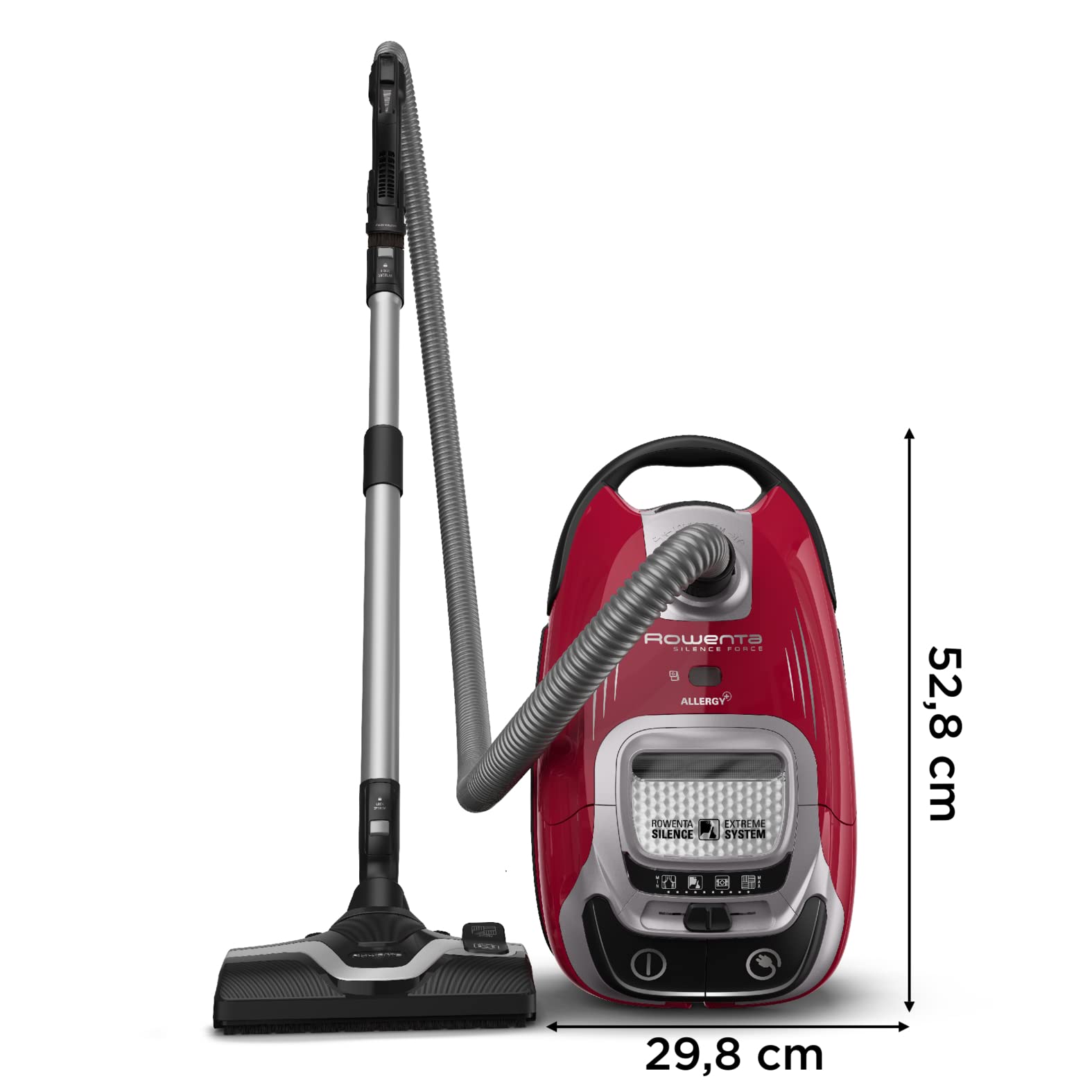 Rowenta Silence Force Allergy+, Bodenstaubsauger mit Beutel, 4,5 L Staubbeutelkapazität, extrem leise, hocheffiziente Bodendüse, langlebiger EffiTech-Motor, Staubsauger Tierhaare, Schwarz-Rot, RO7473