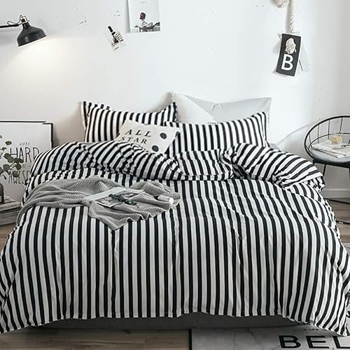 Juego de edredón a rayas blancas y negras, juego de cama para mujer, suave y duradero, edredón de calidad hotelera, juego de cama para niñas y