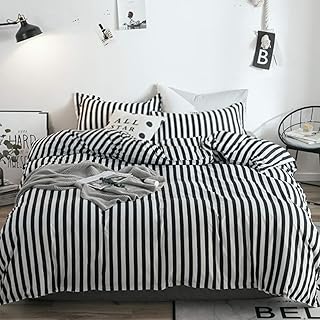 KAREVER Black White Striped Duvet Cover Set Queen Cotton Bedding Vertical Ticking Stripes Pattern Printed 3 Pieces Comforter Cover Set