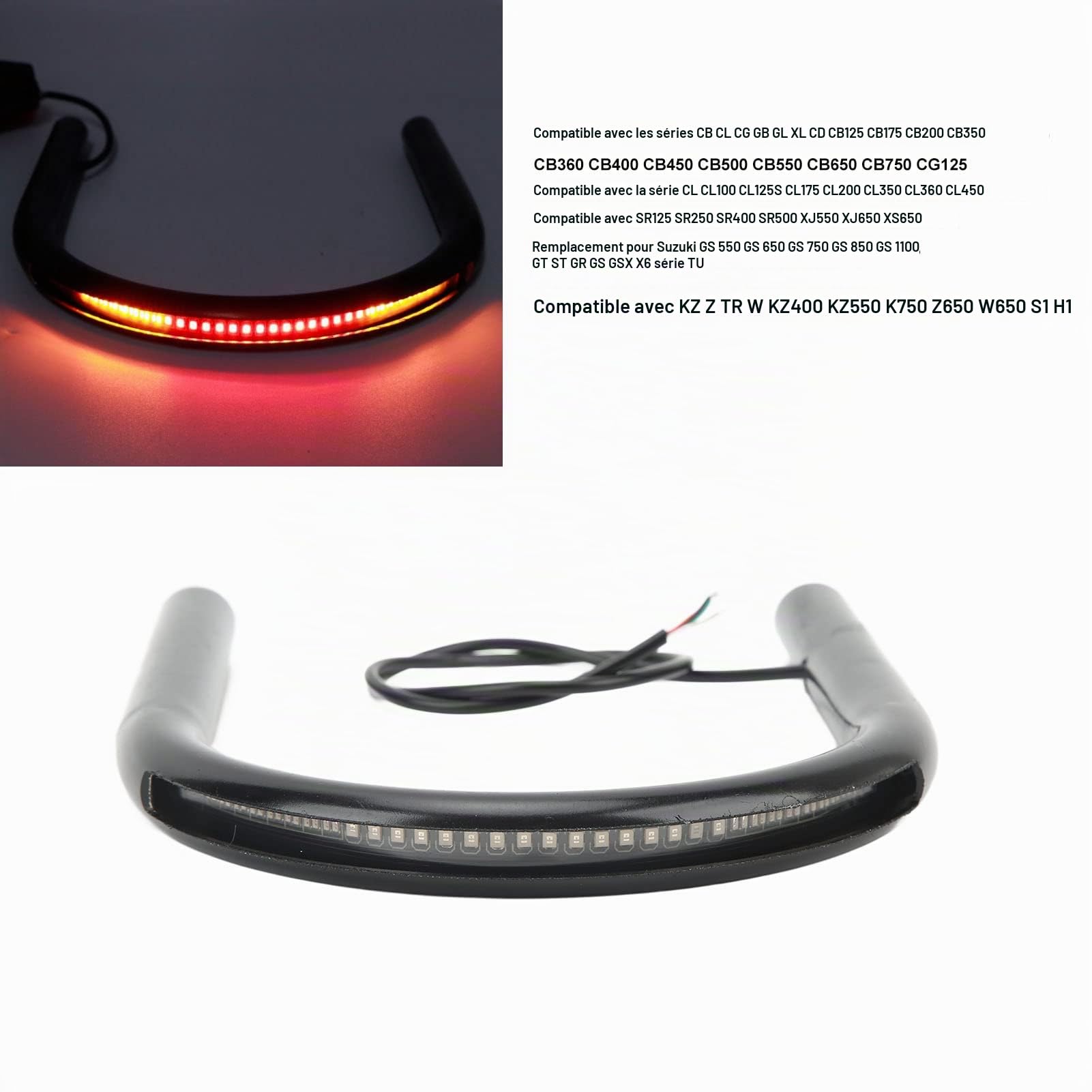 Qiilu Cerceau de Cadre de Siège Arrière de Moto avec Lumière LED pour CB125 CB175 CB200 CB350 CB360 CB400 Remplacement de Boucle de Siège de Moto Cafe Racer(230mm/9.1in)