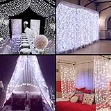ZSTBT DM-300LW/2 Linkable 304LED 9.84ft Window Curtain Icicle Fairy Lights for Party Wedding Home Patio Lawn Garden, White