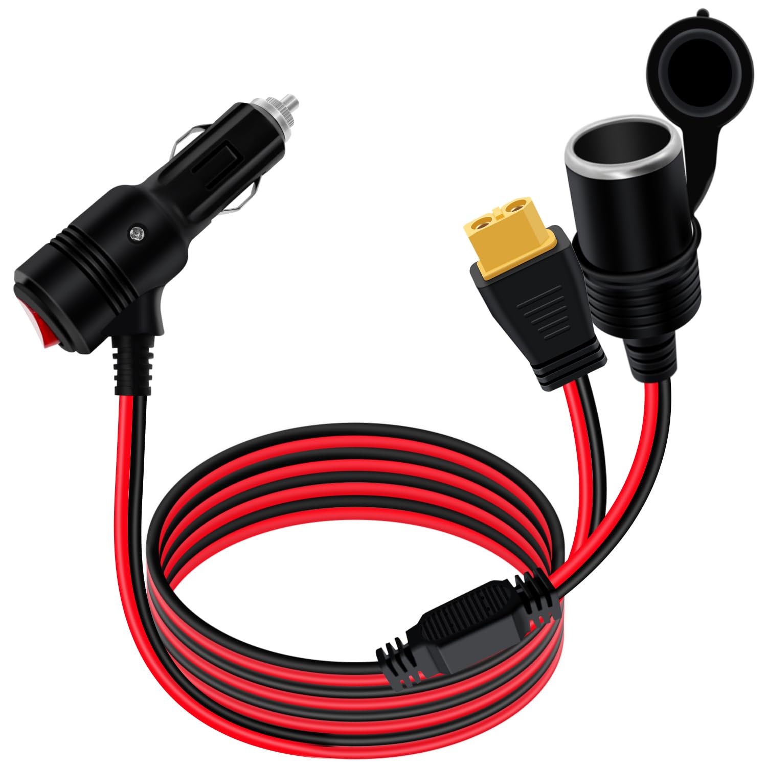 Kabel do Zapalniczki Samochodowej do XT60 12V Przedłużacz do Zapalniczki Samochodowej z Przełącznikiem 14AWG Kabel Zasilający do ładowarki Samochodowej, Samochodu, Paneli (2 m/6.5 stóp)