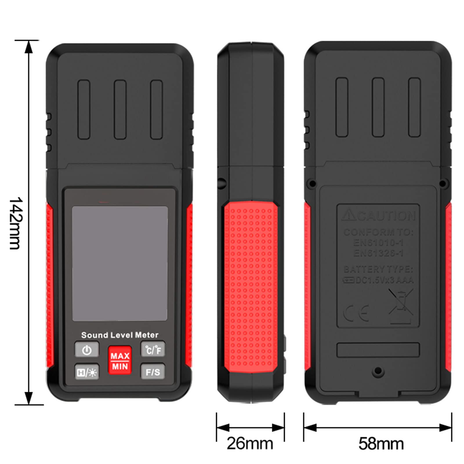 HT602A Przenośny miernik dźwiękowy 30-130 dB z podświetlanym wyświetlaczem LCD i ważeniem, max/min, zapisywanie danych, szybki/wolny do domu, głośny sąsiad