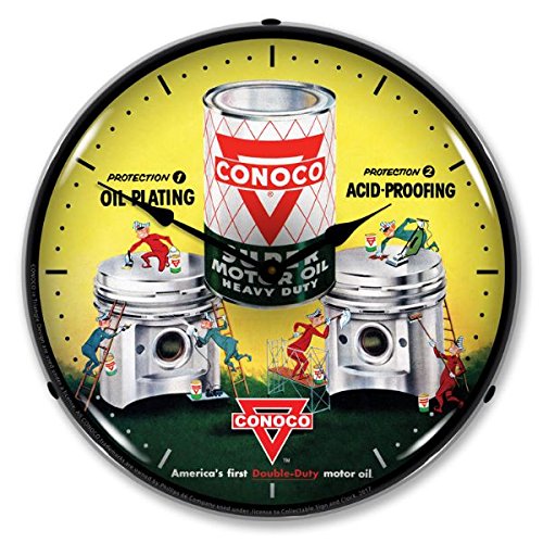 conoco motor oil - Conoco Motor Oil LED Wall Clock, Retro/Vintage, Lighted, 14 inch