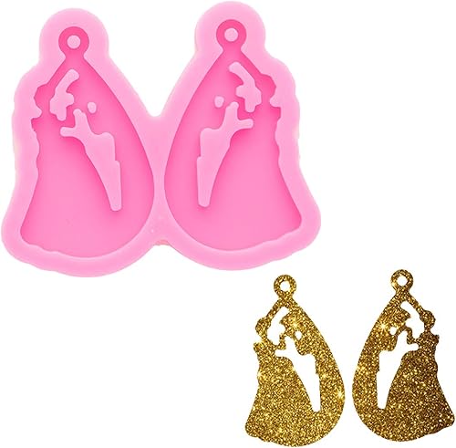 Brillante brillante chica en vestido de novia pendientes molde resina silicona llavero molde para DIY mujeres moda joyería resina fundición moldes