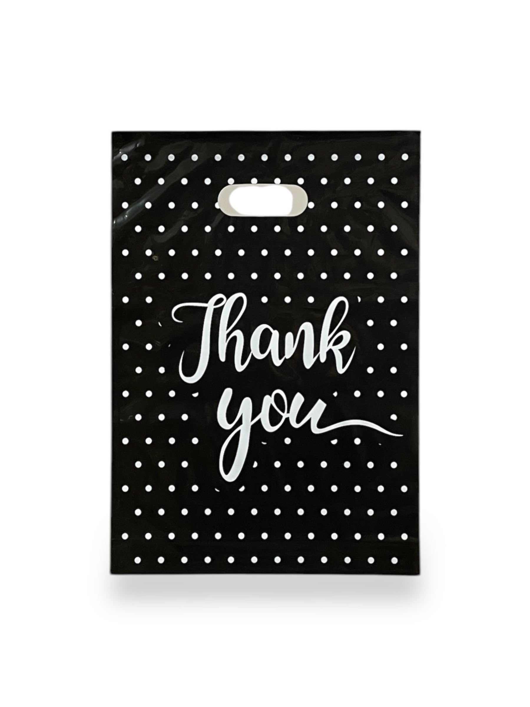 Thank You Plastic Carrier Bags | Polka Dot Gift Bags with Handles, Reusable Retail Shopping Bags, Plastic Shopping Bags for Small Business | Boutique Bags (50, Small (10" x 14" + 2"))